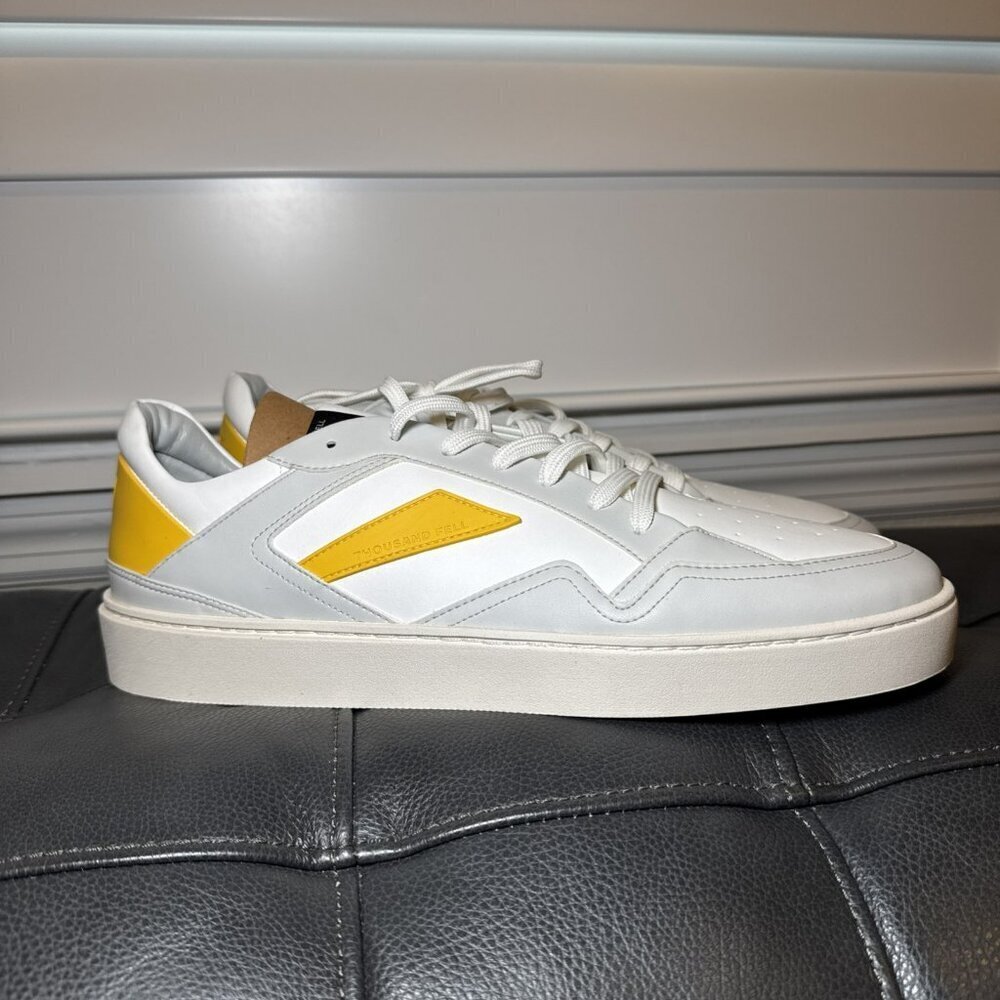 Thousand Fell Men's Court Low Top Sneaker White Grey Yellow Size 12 Shoes